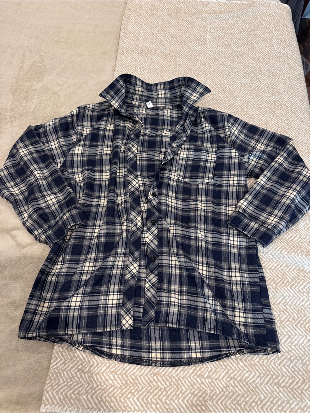 Plaid Navy Button-Down Shirt with Ruffle Placket